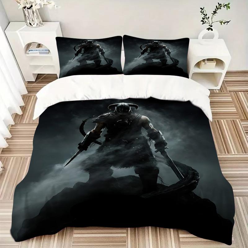 3pcs Dark Warrior Fantasy Art Print Home Decor Bedding Set-Universal Three-Piece Suit for Bedroom, Guest Room, Living Room, Hotel-Perfect Gi