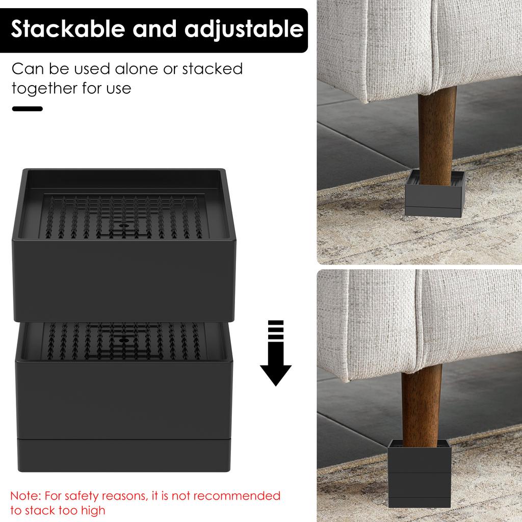 4Pcs Stackable Bed Riser Plastic Non Slip Furniture Riser Multifunctional Adjustable Bed Support Riser for Couch Desk Sofa Table