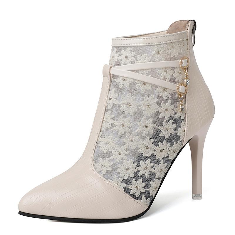 Foreign trade large size cool boots 2025 summer new women's boots high heel stiletto pointed high heels hollow fashion short boots