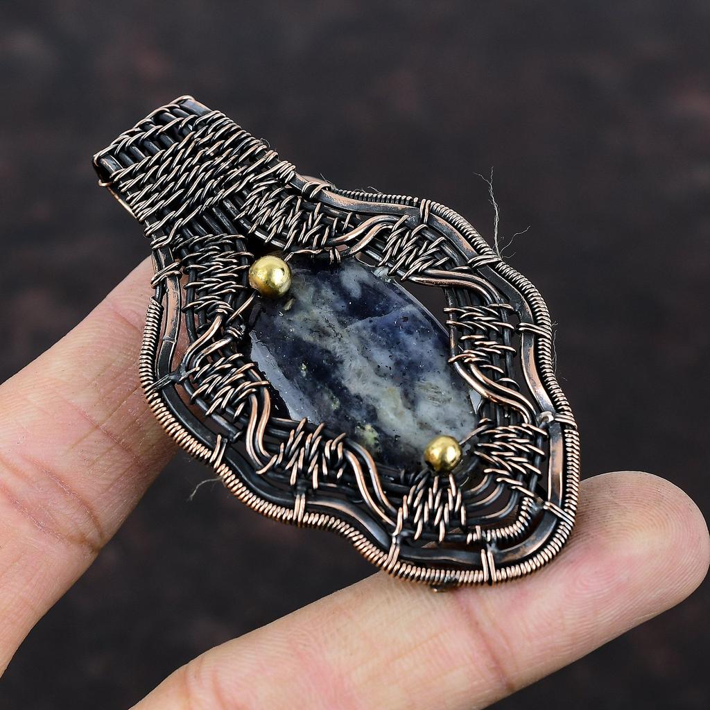 Iolite Sunstone Pendant Copper Wire Wrapped Pendant Iolite Sunstone Jewelry Handmade Gemstone Pendant Copper Wire Wrap Jewelry Gift For Him