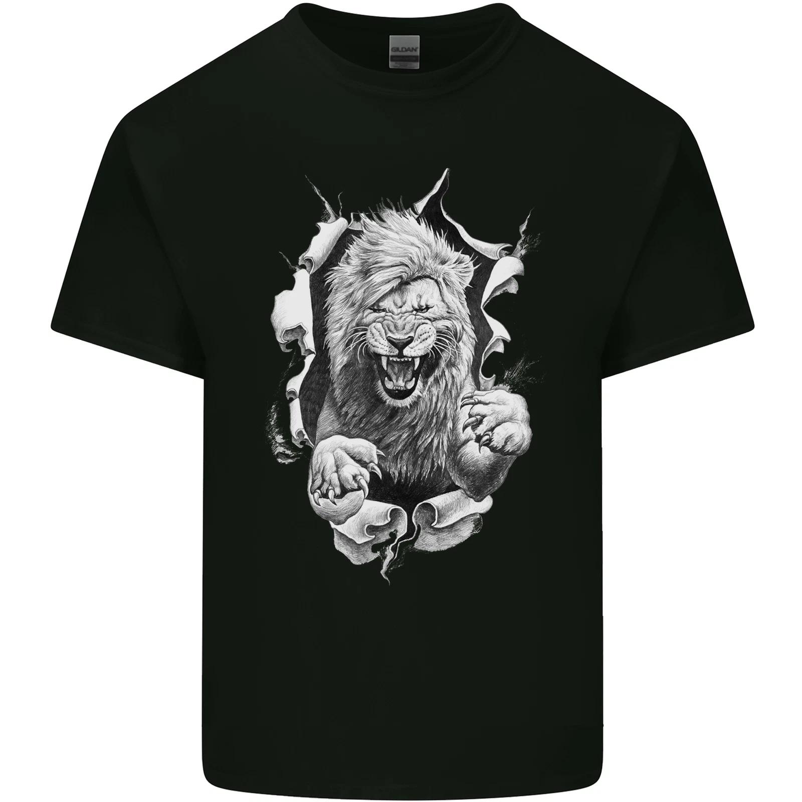 Lion Ripping Through the Fabric Kids T-Shirt Childrens S