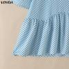 VONDA Summer Women Summer Laple Neck Splicing Polka Dot Short Sleeve Casual Blouse Tops