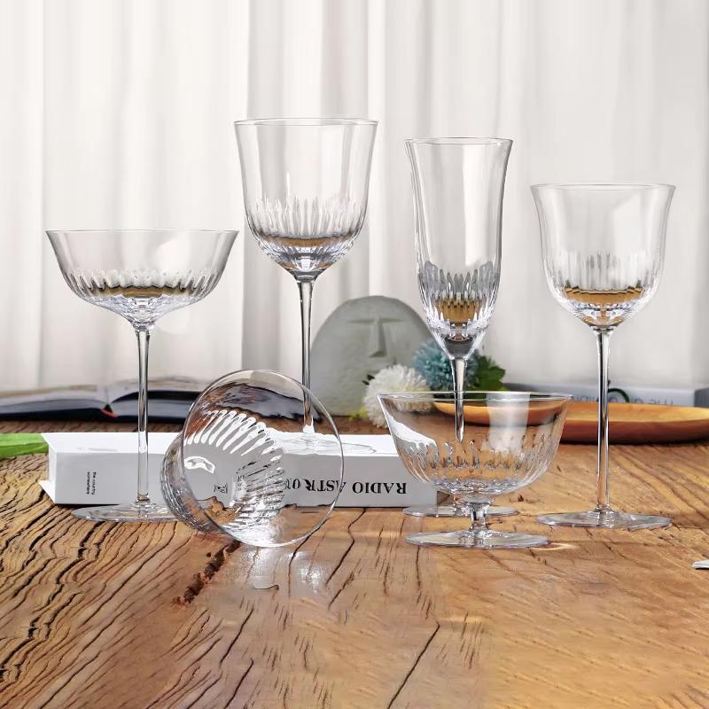 Clear/Green Hand-blown Crystal Glass Champagne Glasses Goblet Ice Cream Glasses Tulip Intersuppressed Red Wine Gl