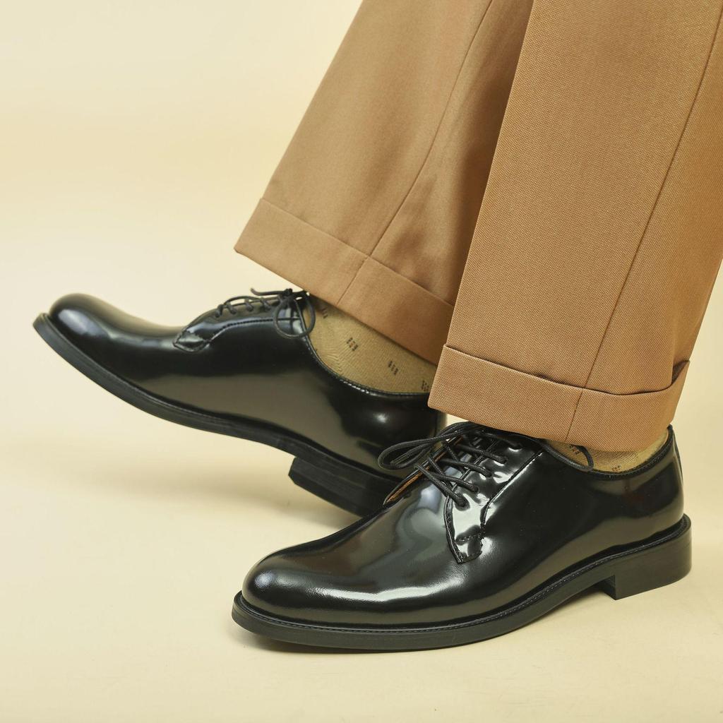 Herren Europäische & Amerikanische Vollnarbenleder Derby Schuhe - Schwarz Runde Zehenform Formelle Business Schuhe