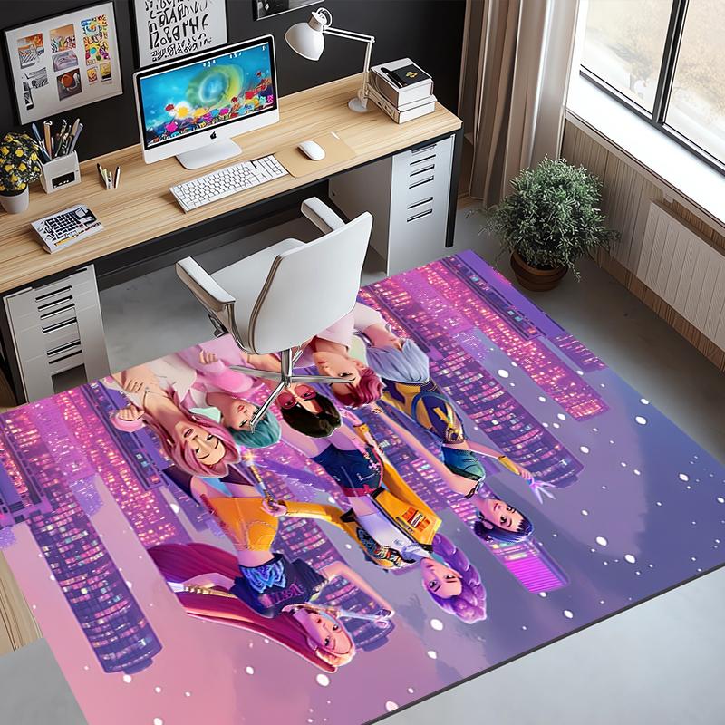 KPop Demon Hunters Pattern Rug, Indoor/Outdoor Mat, for Picnic, Gameroom, Bedroom, Office, Living Room, Home Decor Carpet, Birthday Gift