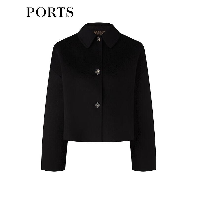 PORTS Women's Black Mixed Wool Blend Short Coat