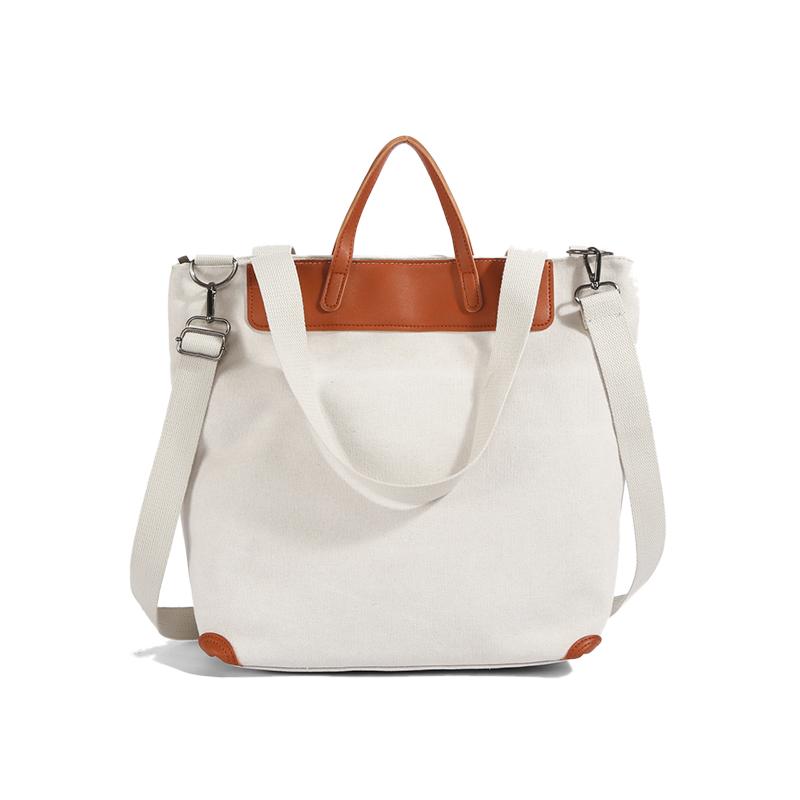 Canvas Tote Bag with Leather Trim and Adjustable Shoulder Strap Stylish Women's Handbag for Daily Use and Work