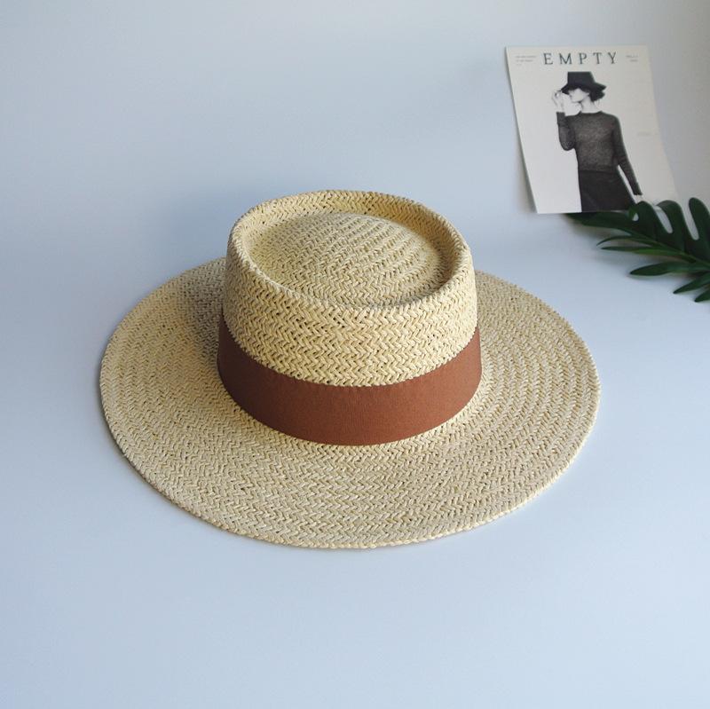Französischer Retro Sommer Herren- und Damen Handgewebter Panama Flachgipfel Zylinder Beschattung Urlaub Strand Sonne Strohhut