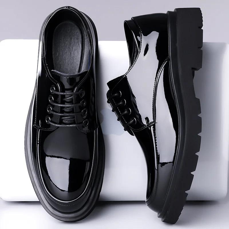 Fashion 2025 Autumn Patent Leather Men's Business Formal Tie-Up Shoes Safety Professional Bata Breathable Men's Shoes Botas Para Hombre