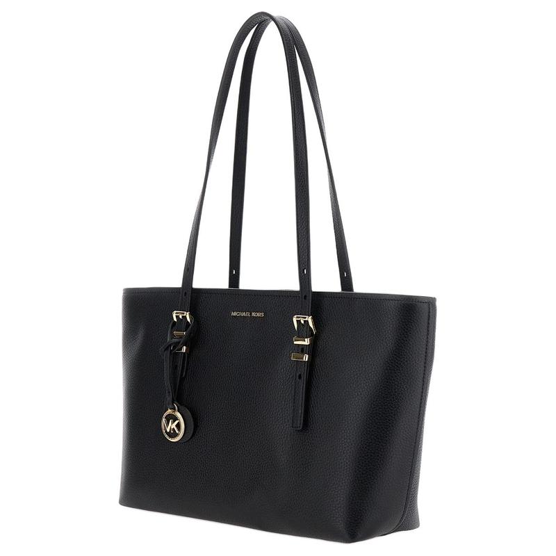 MICHAEL KORS Quinn Gold Metal Logo Charm Cowhide Tote Bag Shopping Bag Shoulder Bag Regular Women's Black