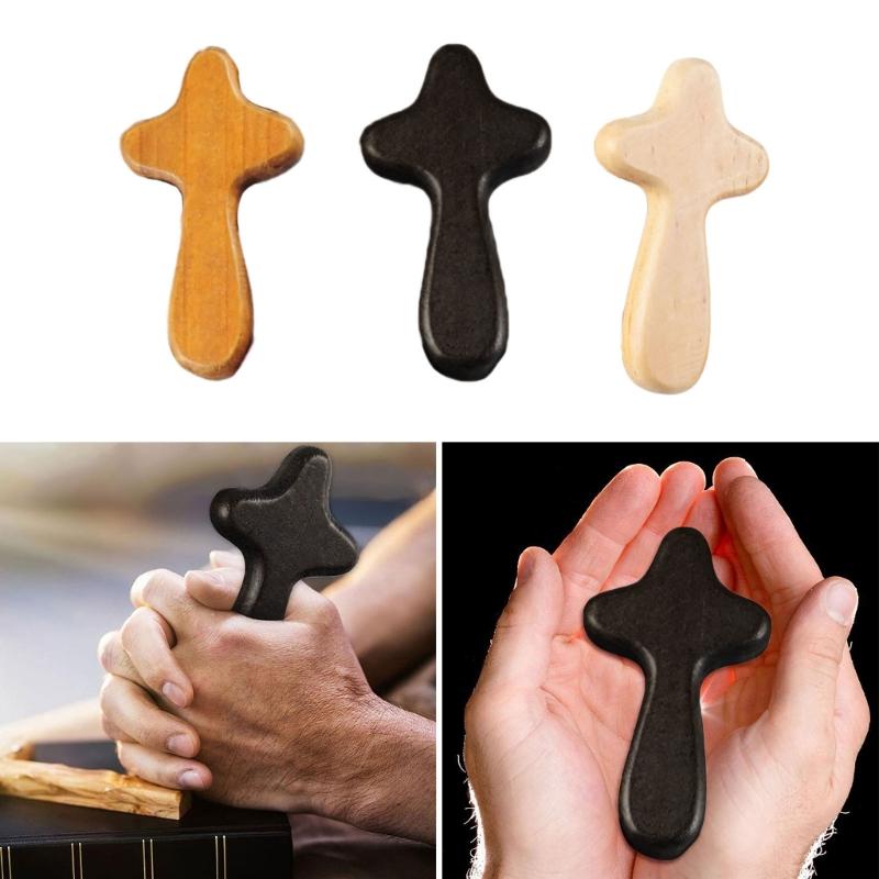 5Pcs Spiritual Decors Wood Holding Crosses Handmade Wood Crosses for Prayer Miniature Pocket Crosses Religious Decors