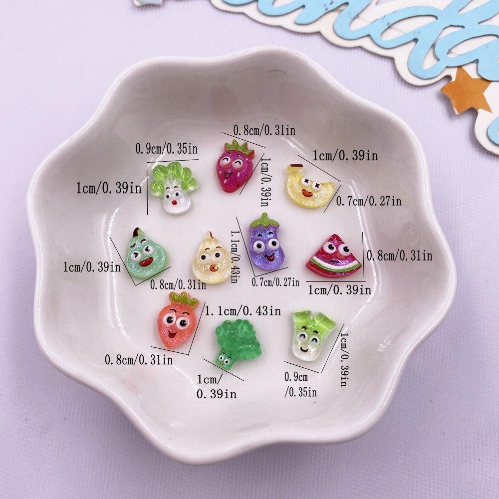 50 pièces Résine Coloré Paillettes Dessin Animé Fraise Banane Radis Fruit Ongles Art Strass à Dos Plat Applique Bricolage Scrapbook Artisanat