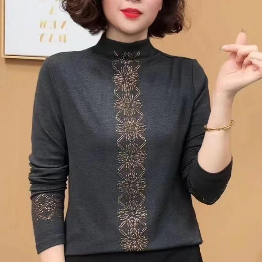 

Немецкий бархатный топ с полувысоким воротником и длинными рукавами, женская осенняя новинка, модный темперамент, тонкая базовая рубашка M серый