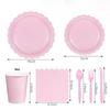 Vintage Floral Tableware Set Disposable Scalloped Edge Eco-Friendly Pink Paper Plates  Wedding