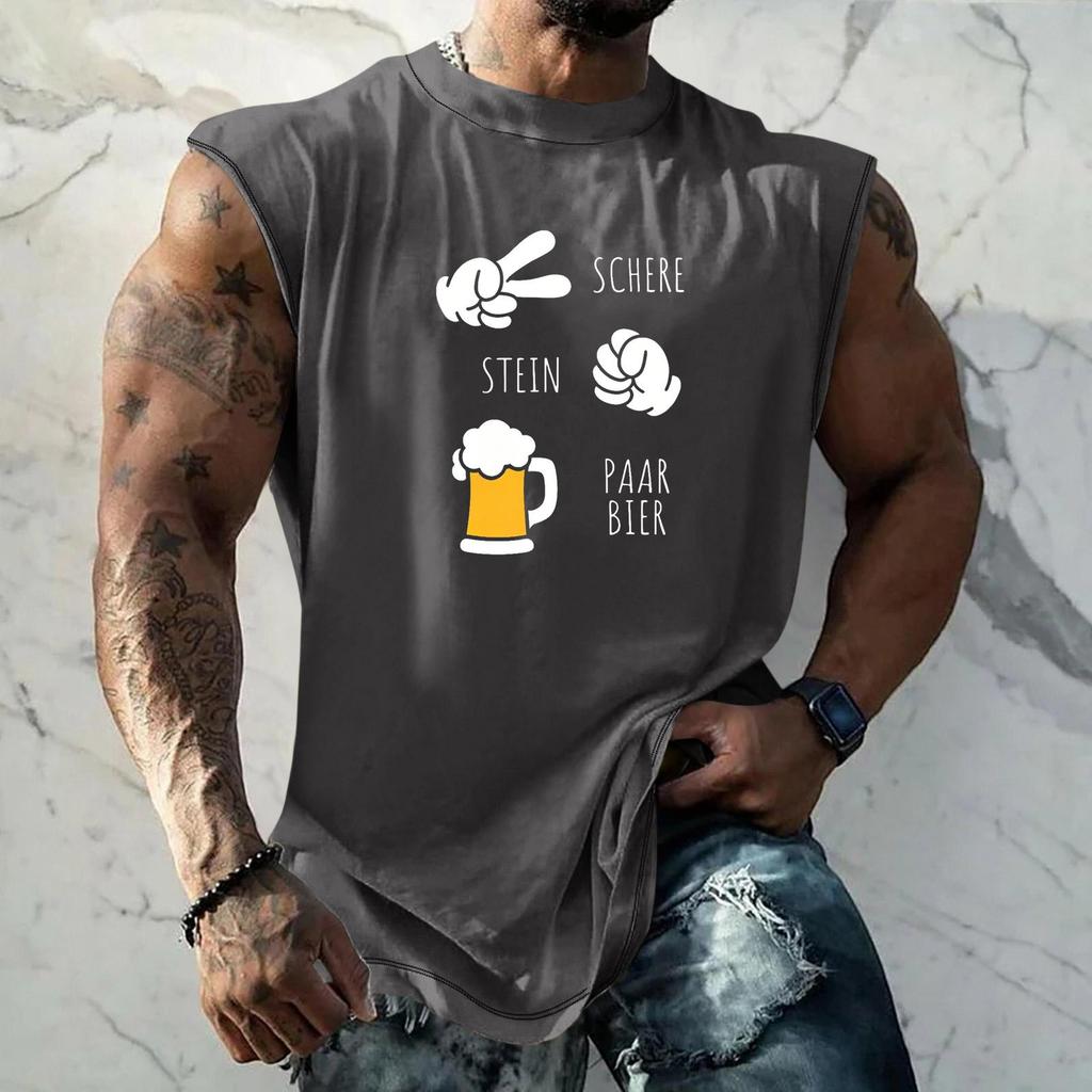Men Sleeveless Tank Top Loose Fit Textured Pattern Printed Vest Casual Sports Streetwear Summer Holiday Daily Wear
