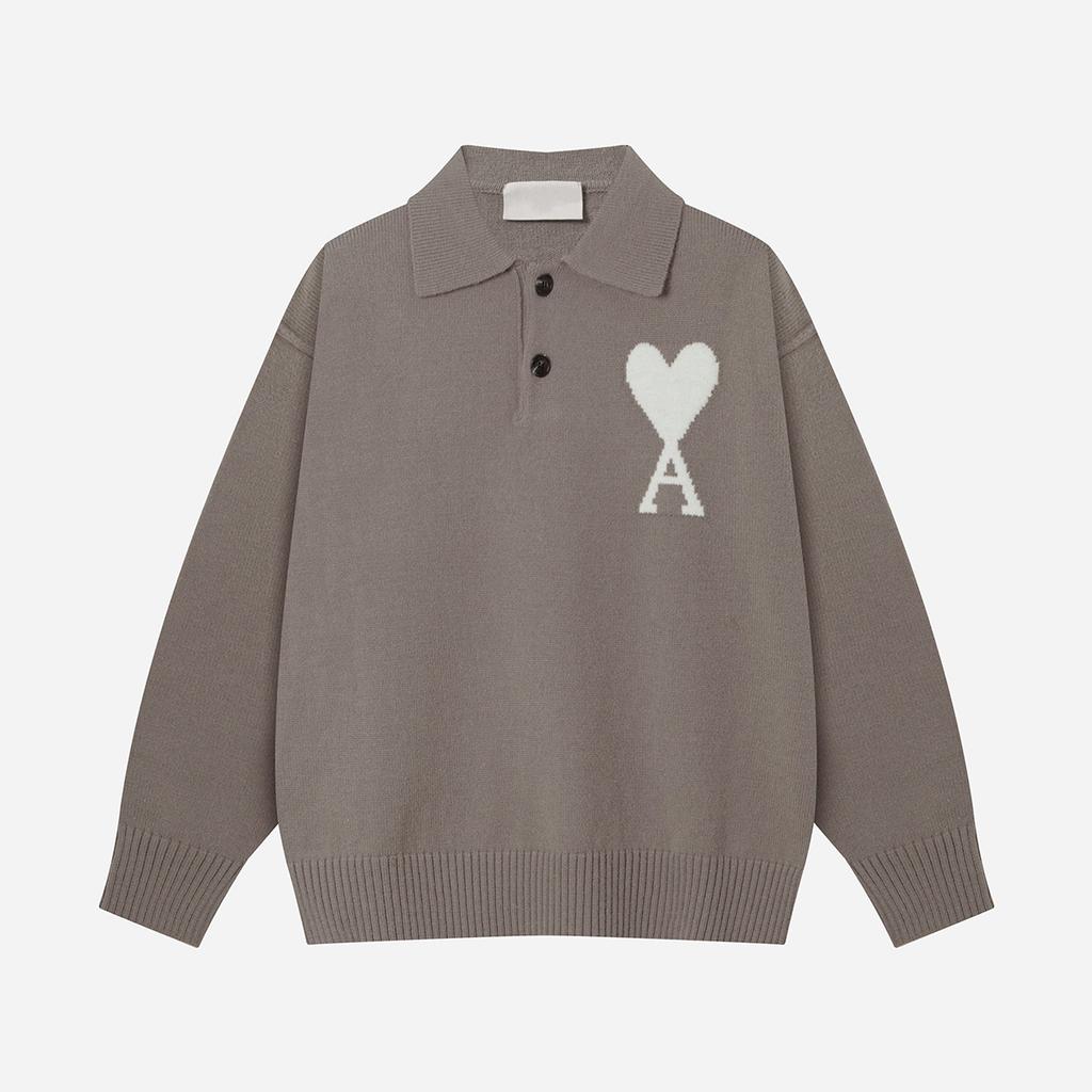 Spring and Autumn New Love Jacquard Wool De Coeur Polo Collar Hoodie Sweater