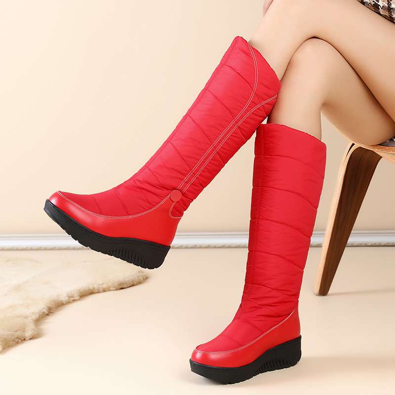 Krazing Pot PU Down Boots Cold-resistant Winter Shoes Med Heels Size 44 Super Size Snow Boots Zipper Round Toe Keep Warm Thigh High Boots