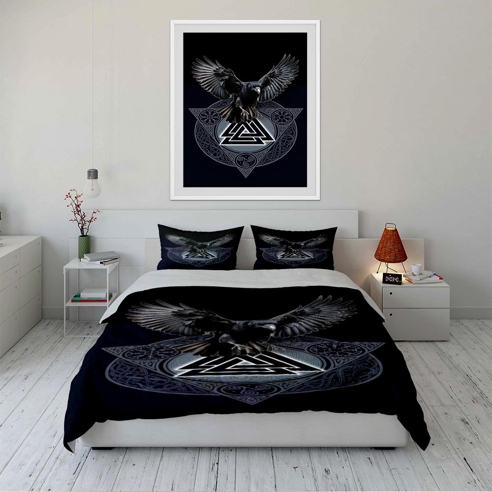 Raven with Nordic Symbol Bedding Set Bedding set (1 duvet cover, 2 pillowcases, duvet not included)