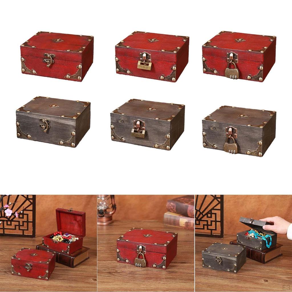 Wood Decorative Storage Box: Wooden Treasure Chest Photo Box, Crate with Lid