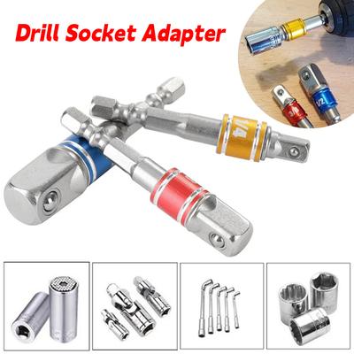 Adaptador de soquete de broca de impacto, 3 peças, extensão de brocas, adaptador de soquete de barra, tamanho 1/4 3/8 1/2, chave de fenda, extensão de manga