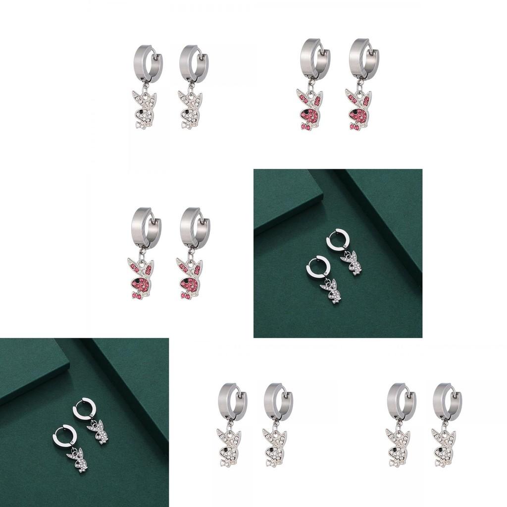 Trendy Animal Shaped Zircon Alloy Bunny Earrings For Women Cute Clip-on Style