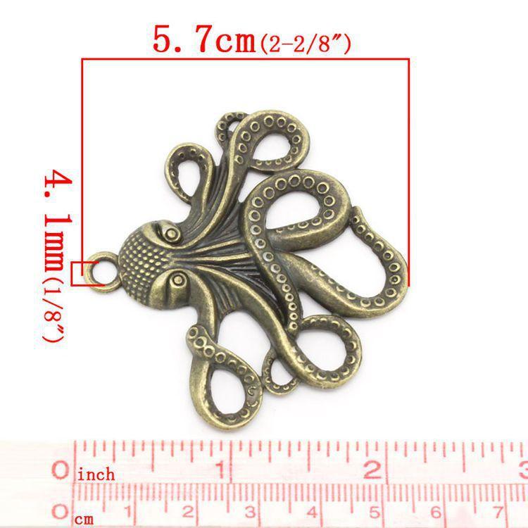 Octopus Pendant Necklace - Large Bronze Animal Charm Necklace - Delicate Fashion Accessories