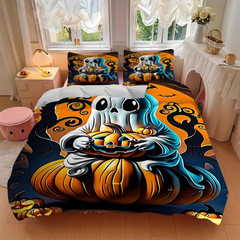 3pcs Halloween Ghost Duvet Cover Set - Machine Washable, Includes 1 Cover and 2 Pillowcases, No Core Included yy251013069
