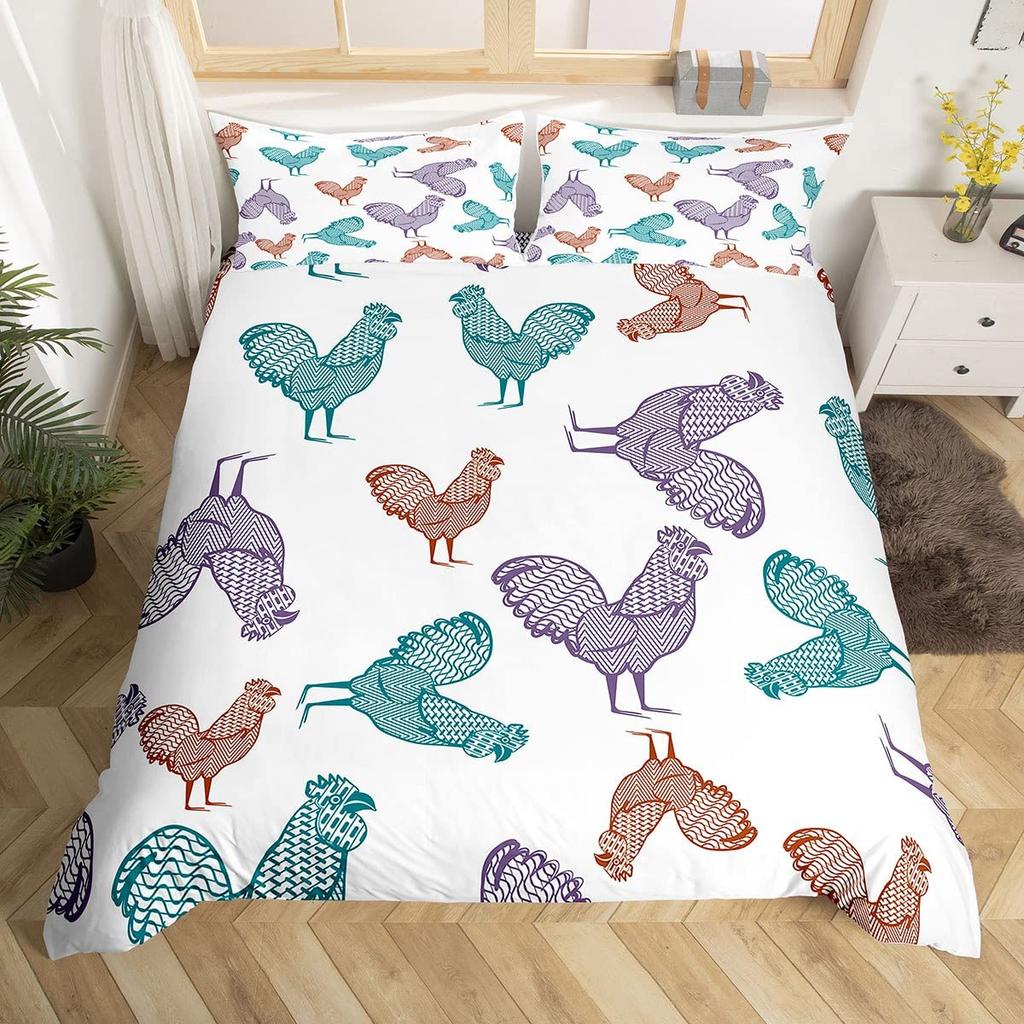 Hahn Druck Bettwäsche Bettbezug Set Niedliches Küken Bettdeckenbezug Set für Raumdeko Full King Size mit 2 Kissenbezügen 3-teilig