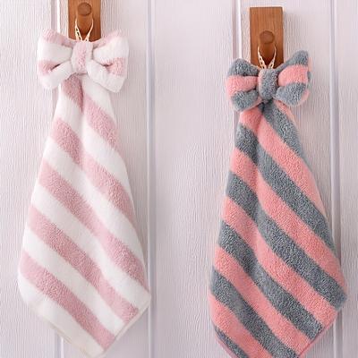 Quick-Dry Microfiber Hand Towel with Bow for Kitchen and Bathroom - High Absorption, Hanging Loop, Ideal for Daily Use,Water Absorption, Toilet Towels