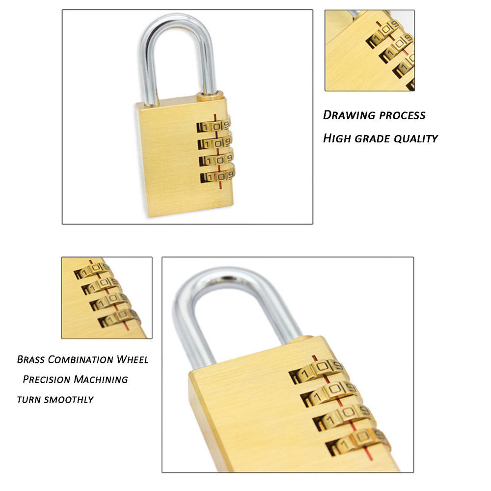 High Quality Padlock Solid Brass Lock Digit Combination Password Secret Code for Gym Outdoor Locker Case Copper Stainless Steel