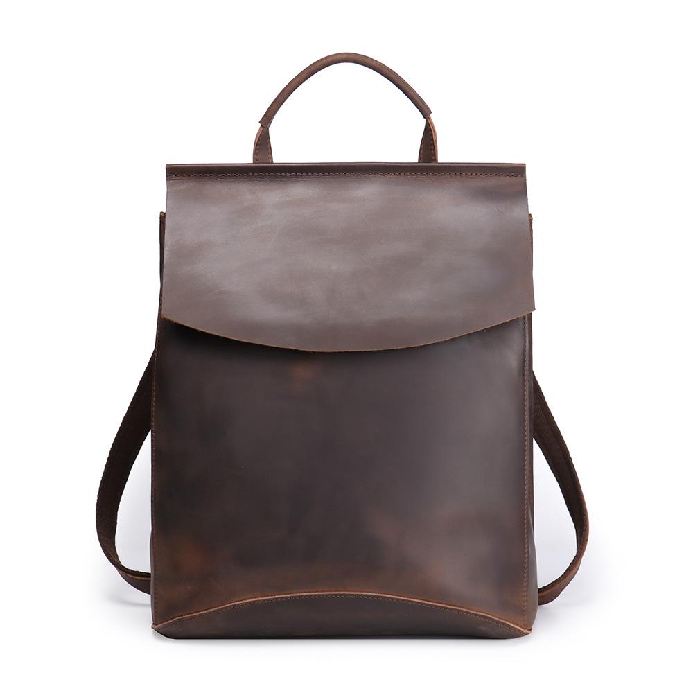 Retro Men S Bag, Leather Travel Backpack, Crazy Horse Leather Multi-Functional Backpack, Cowhide Men S Hand-Held Travel Bag темно-коричневого