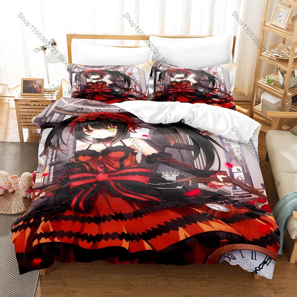 Cool Date A Live Kurumi Tokisaki Black Gothic Dress Spirit Form Bedding Set Duvet Cover + 2 Pillowcases Otaku Room Decor