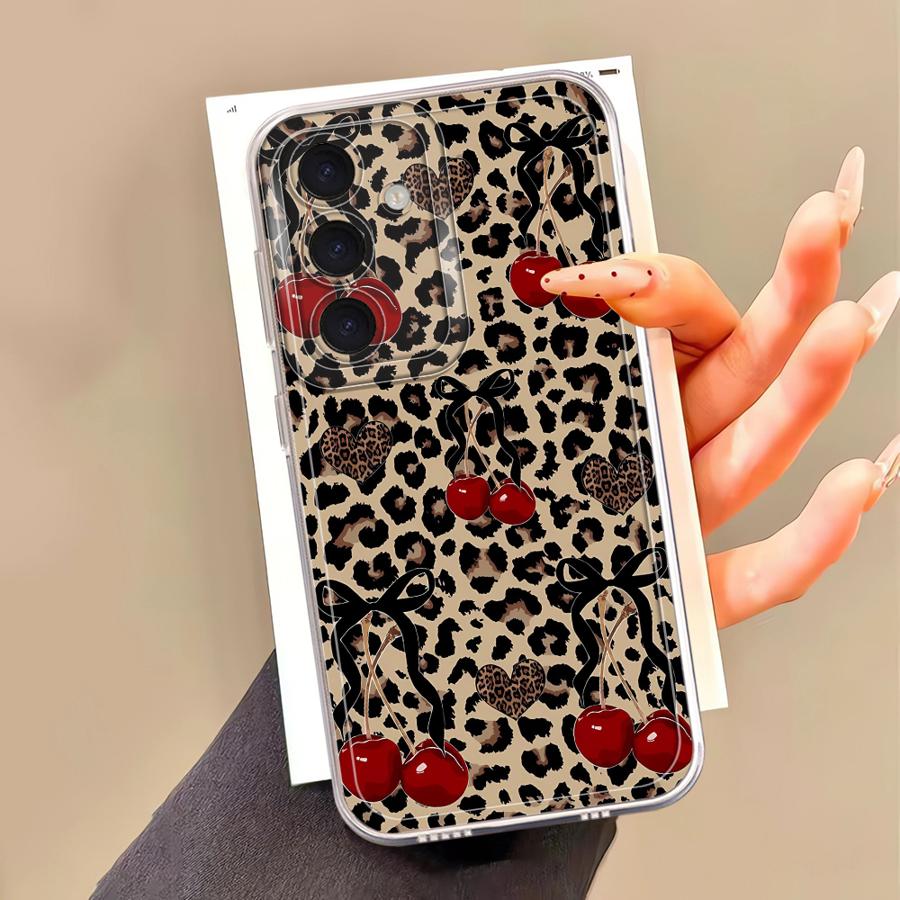 Leopard Print Bow Phone Cover Case for Samsung Galaxy A57 A56 A14 A16 A55 A25 A51 A34 A35 A26 A24 A52 A52 A17 A54 A15 A36 A37