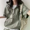 Women's 2 Pieces Sets Sweat Suit Summer Shorts T-shirt Hooded Loose Sports Tracksuit Training Bottom Suit Korean Style