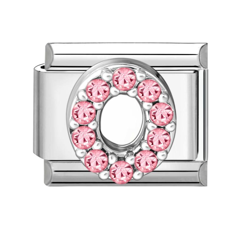 1pz Micro Intarsiato Zirconia Rosa Full Zircone 26 Lettere Inglesi Fascino Italiano Adatto Bracciale in Acciaio Inossidabile da 9mm Gioielli Fai da Te