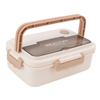 Plastic 3 Compartment Lunch Box 1000ml Microwave Safe Bento Box for Kids Adults Students Office Worker Beige