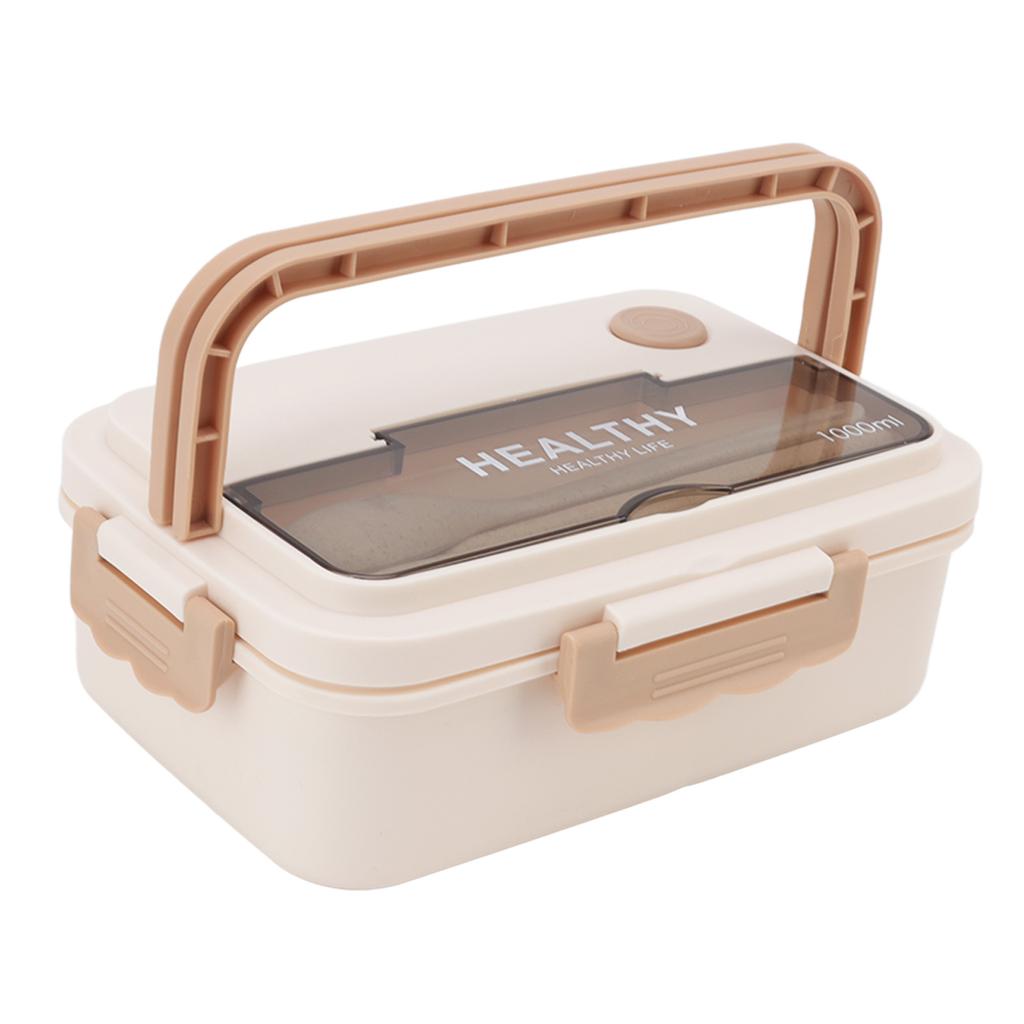 Plastic 3 Compartment Lunch Box 1000ml Microwave Safe Bento Box for Kids Adults Students Office Worker Beige