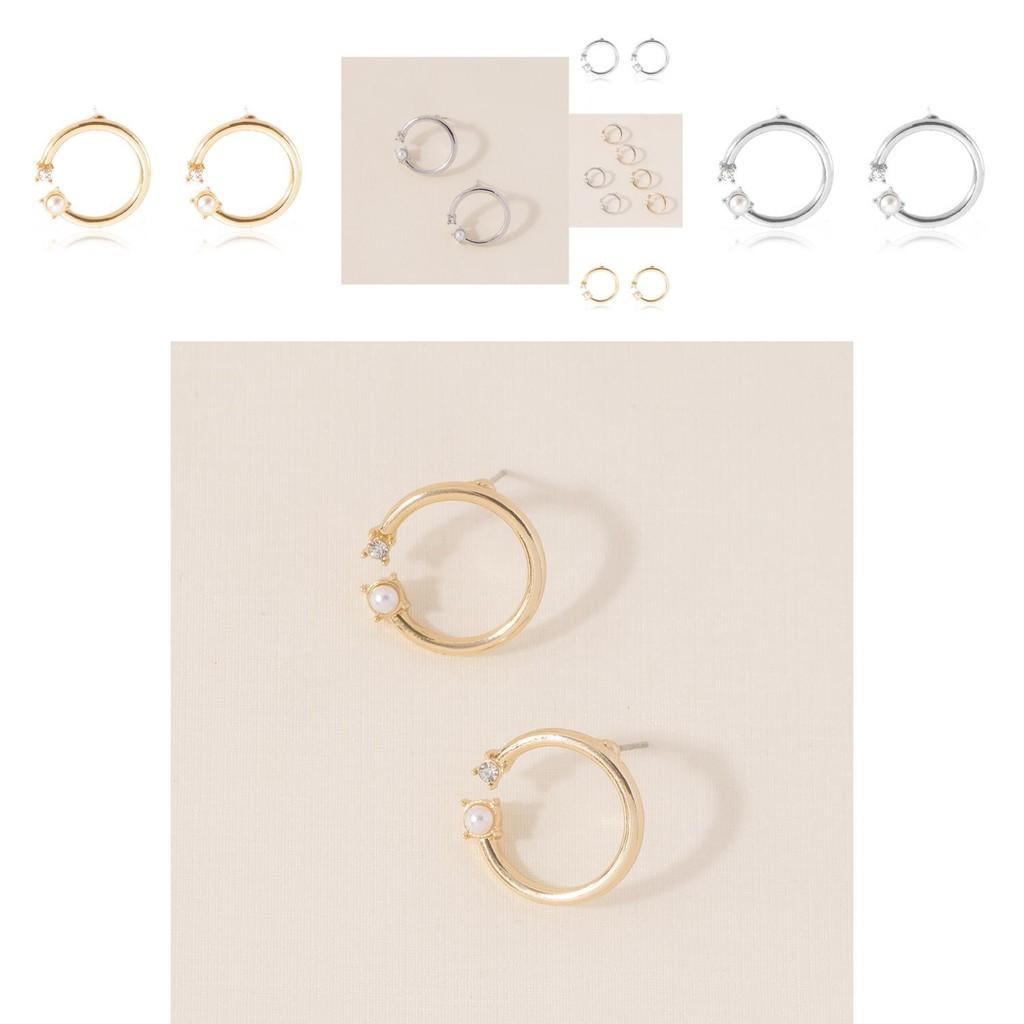 Classy Round Pearl Diamond Stud Earrings Alloy Material Trendy Jewelry