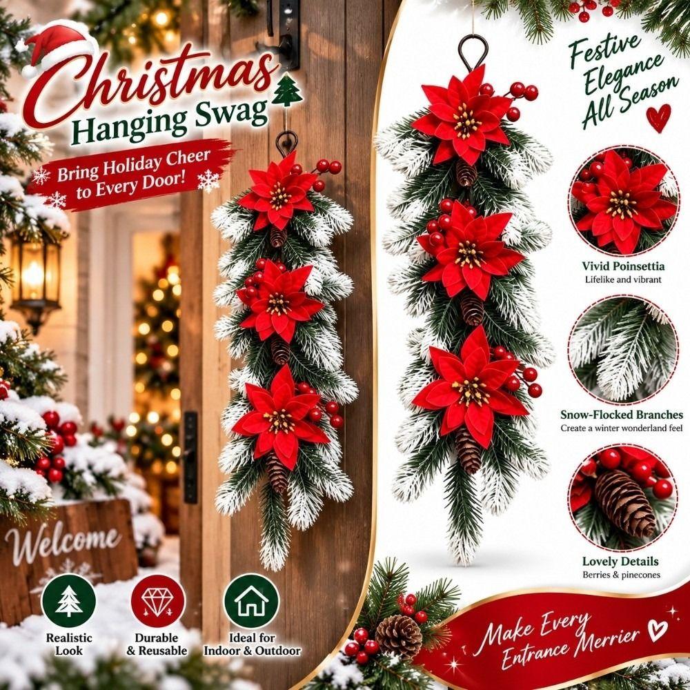 Artificial Red Berries Christmas Swag Garland Wall-Mounted Design Meticulously Craftedl Christmas Garland Faux Pine Branches