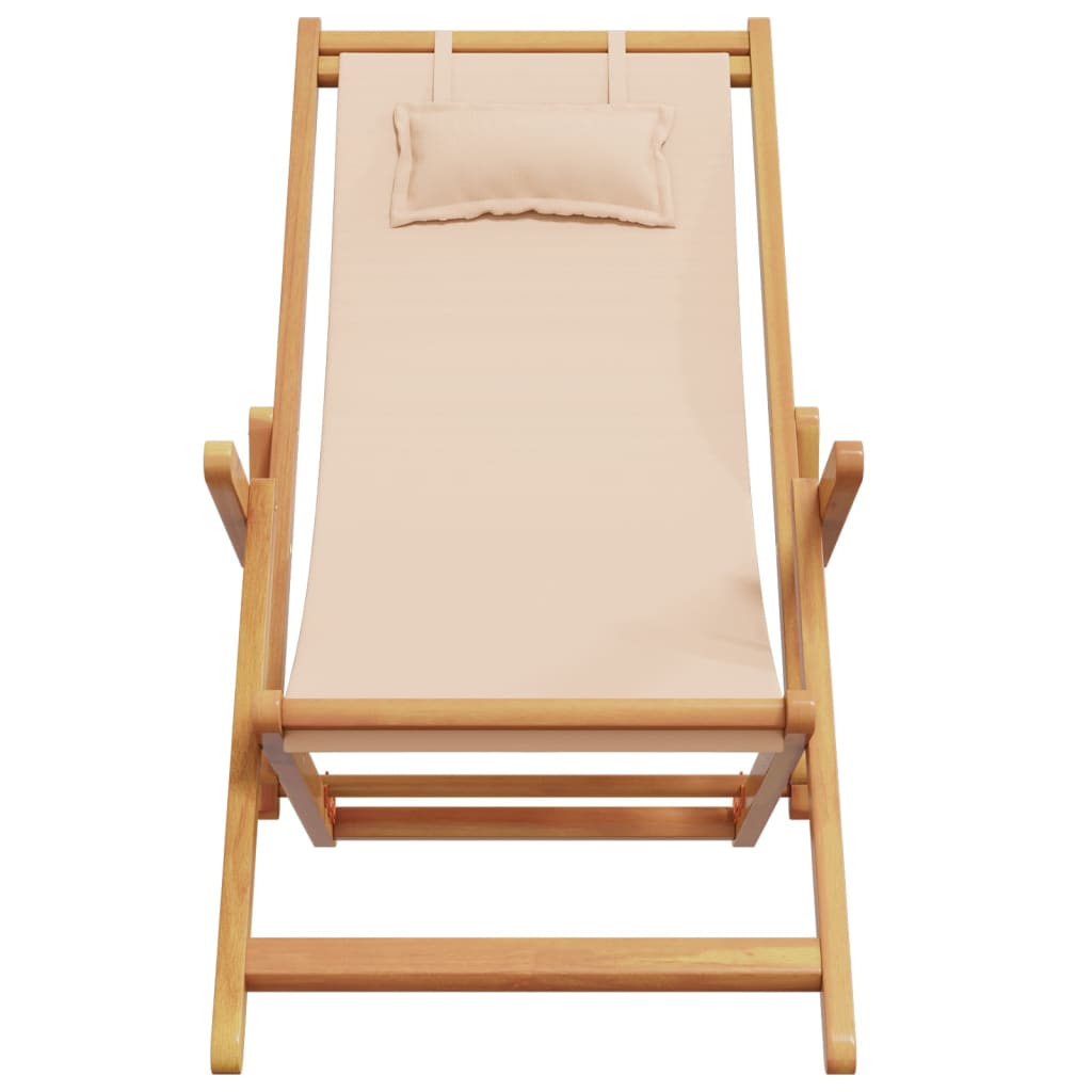 Foldable Beach Chair Beige Solid Eucalyptus Wood and Fabric