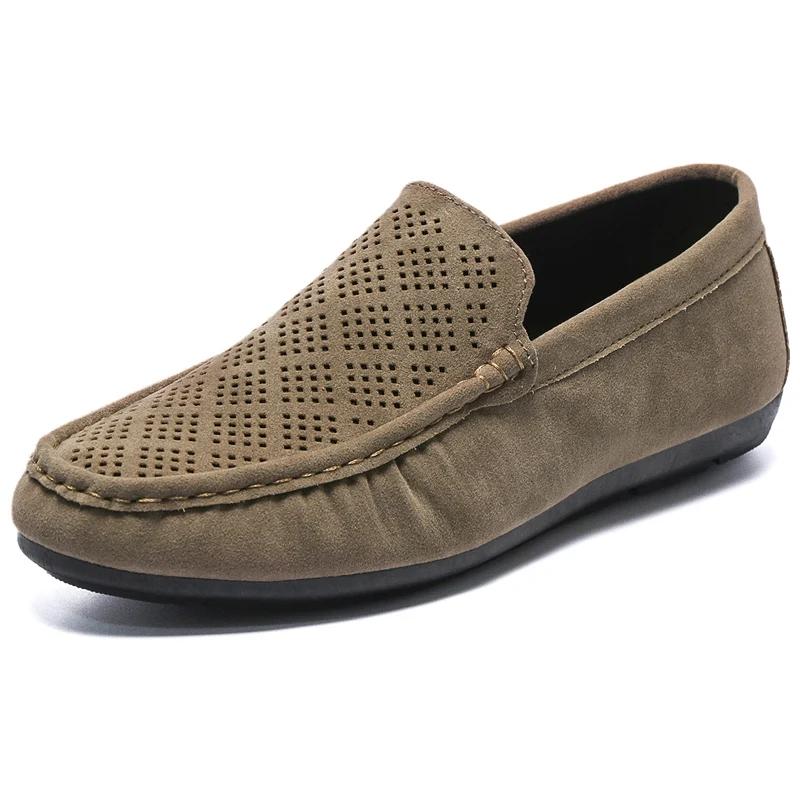 Summer Suede Men Casual Shoes Outdoor Breathable Lightweight Leather Mens Walking Shoes Anti Slip Lightweight Driving Shoes