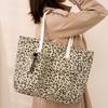 Large Capacity Corduroy Tote Bag Cherry/Leopard Pattern Multi-Pocket Cute Printed Handbag Adjustable Shoulder Simple