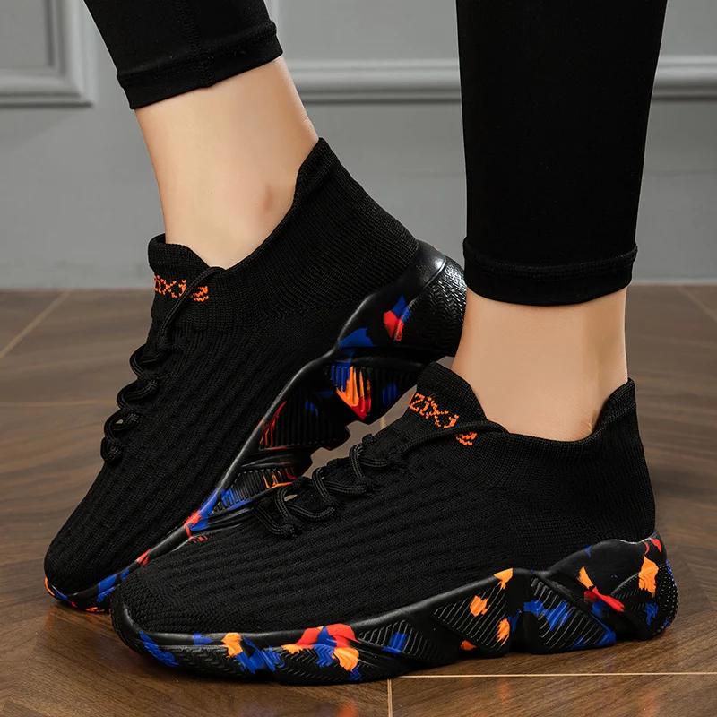 Móda SYTK Letní Pánské Prodyšné Běžecké Boty Jednobarevné Pruhované Ponožky Boty Okraj Boty Graffiti Venkovní Volnočasové Sportovní Pánské Boty
