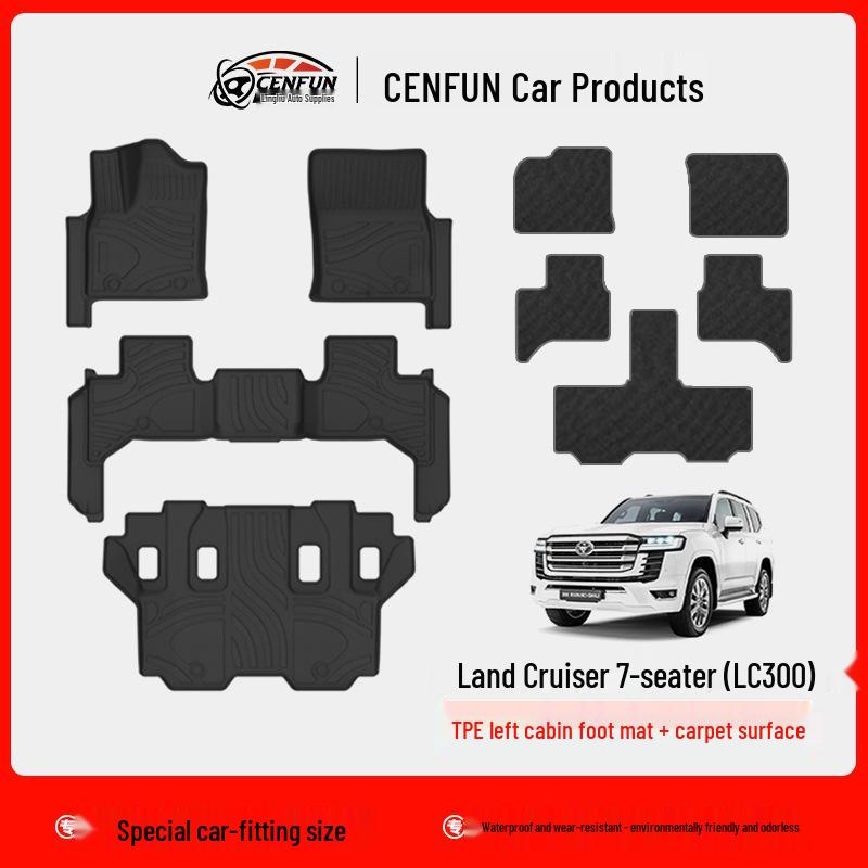 Toyota Land Cruiser LC300 TPE 7-Seat Floor Mats & Waterproof Trunk Mat for LHD/RHD.