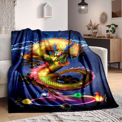 1pc Dragon Fantasy Artwork Blanket Lightweight Flannel Blanket Throw Blanket For Sofa, Bed, Travel, Camping, Livingroom, Couch, Chair, And Bed Yy25090
