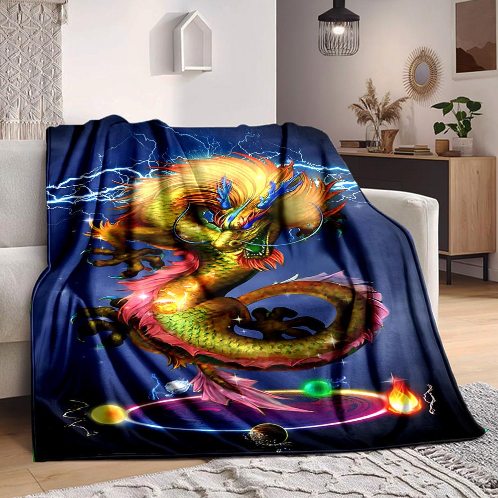 1pc Dragon Fantasy Artwork Blanket Lightweight Flannel Blanket Throw Blanket For Sofa, Bed, Travel, Camping, Livingroom, Couch, Chair, And Bed Yy25090