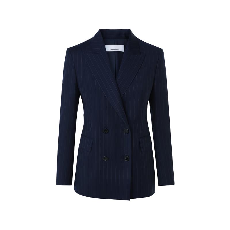 

LANGZI Women s Striped Wool Double-Breasted Suit Jacket M