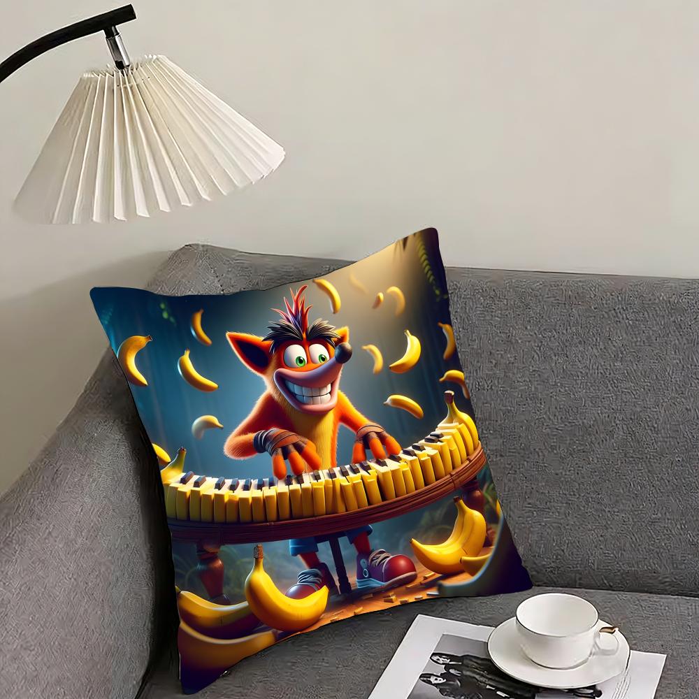 Game Cartoon Crashs B-Bandicoot Cushion Cover Reversible Plush Pillow Cover – For car, sofa, bedroom, perfect as a gift.