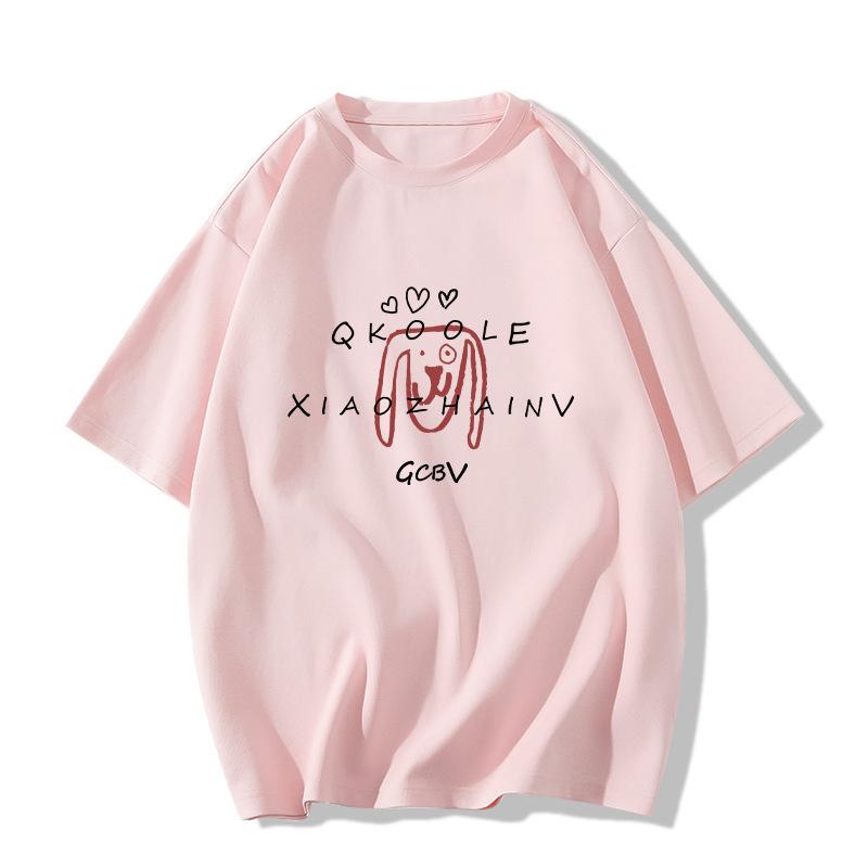 

летняя повседневная свободная розово-белая футболка, симпатичная футболка с буквенным принтом для молодых девушек, футболки с короткими рукавами для женщин, футболка в стиле Харадзюку, уличные топы y2k XXL розовый