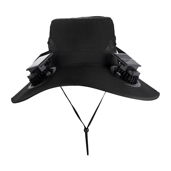 Chapéu Balde com Ventilador Solar Unissex Ajustável Aba Larga Chapéu de Sol com Painel Solar Integrado Ventilador de Resfriamento Proteção UV Chapéu de Pescador